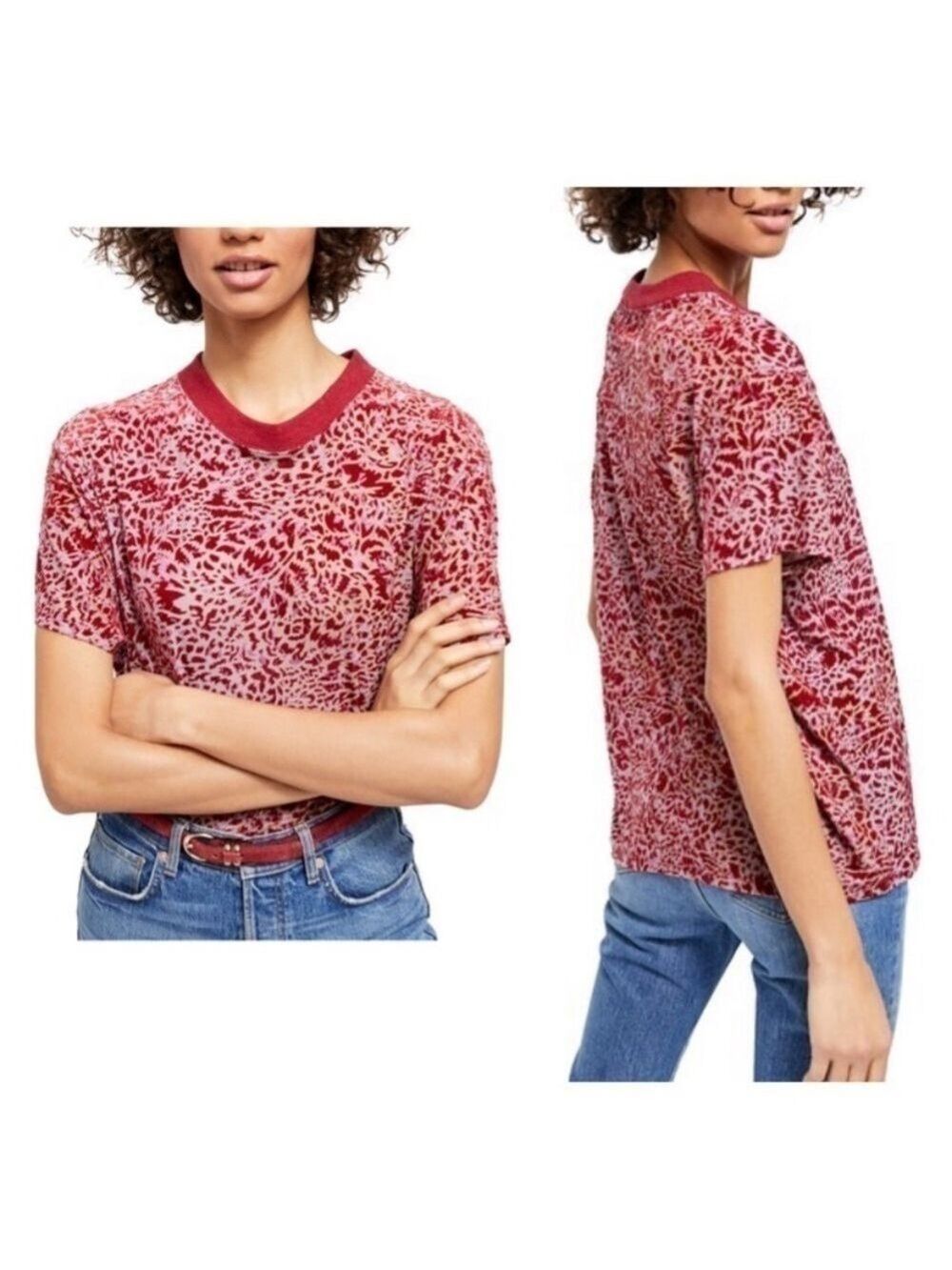 NWT Free People "Teddy" Burnout T-Shirt - Berry